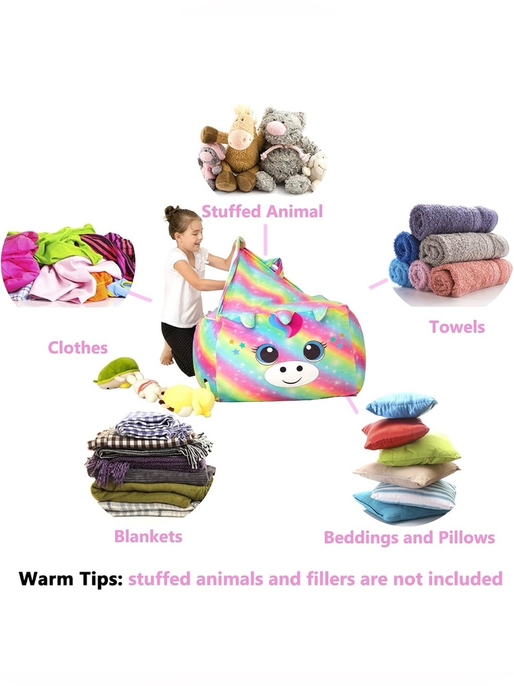 Fillable Beanbag Rainbow Unicorn Lounger